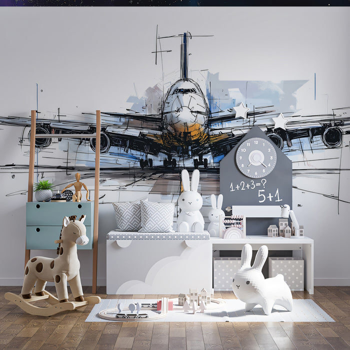 Sketchy Airplane Mural Wallpaper | Dynamic Line Art