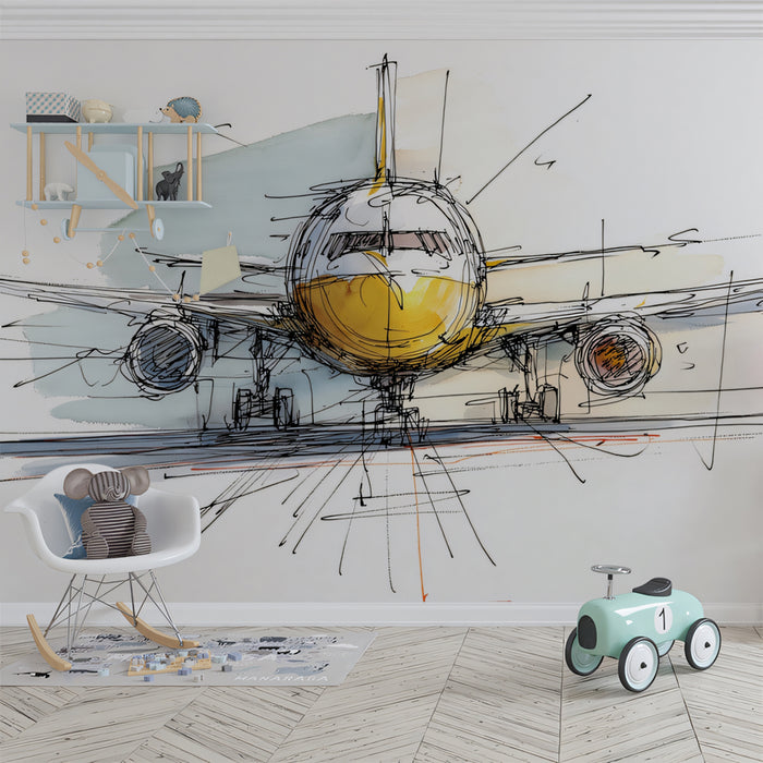 Watercolor Airplane Mural Wallpaper | Abstract Aviation Art