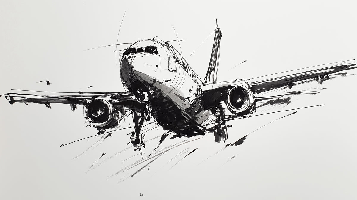 Abstract Airplane Mural Wallpaper | Modern Sketch Art