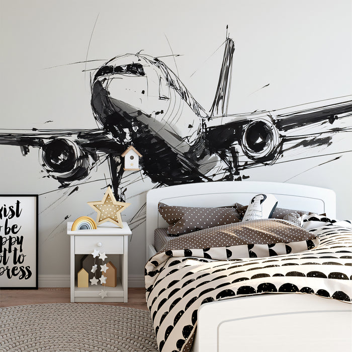 Abstract Airplane Mural Wallpaper | Modern Sketch Art