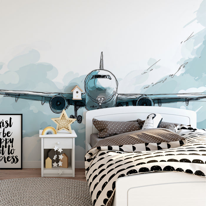 Watercolor Airplane Mural Wallpaper | Abstract Aviation Art