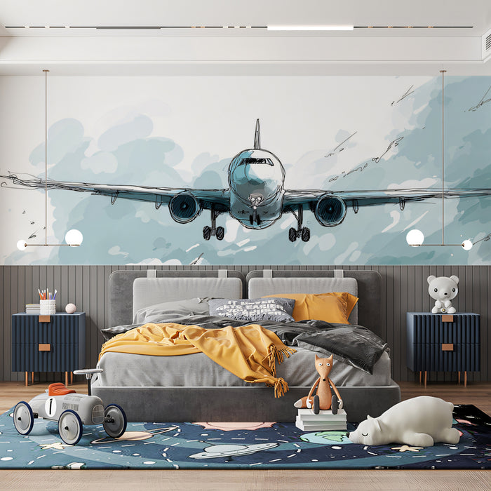 Watercolor Airplane Mural Wallpaper | Abstract Aviation Art