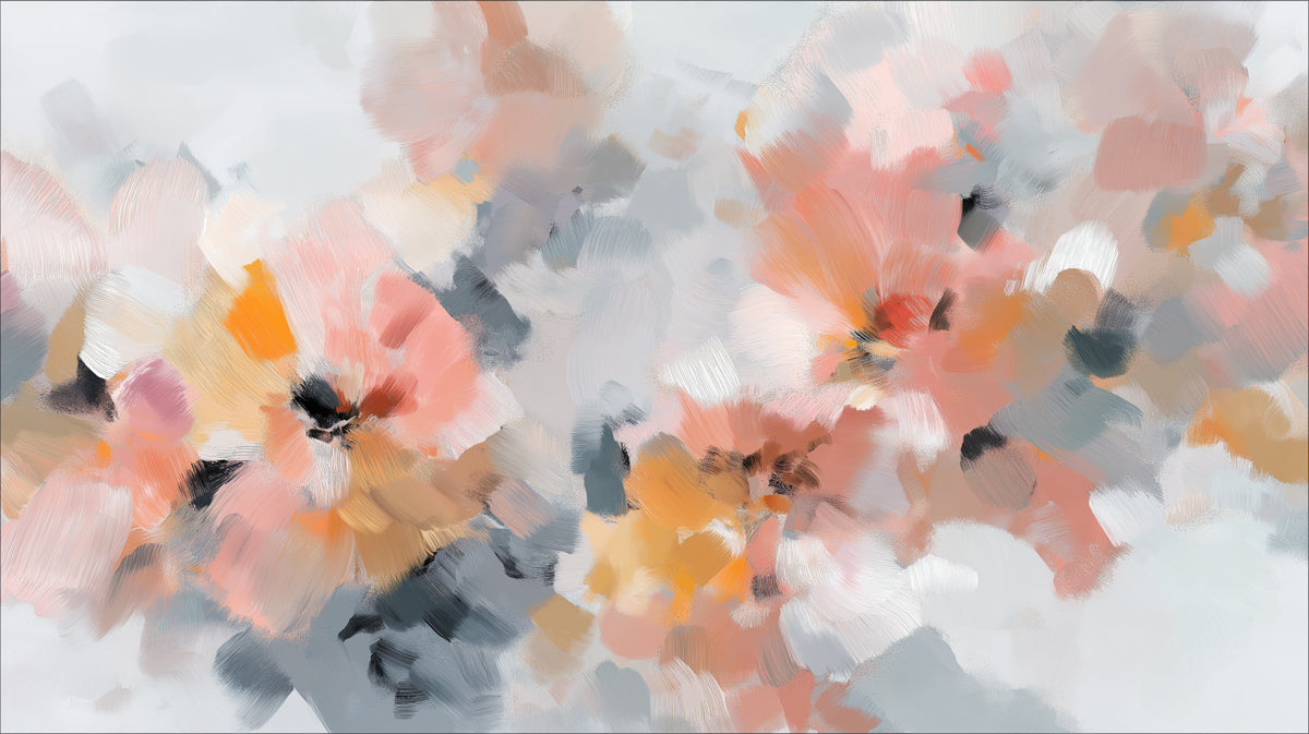 Impressionistic Abstract Floral Mural Wallpaper | Soft Peach & Gray