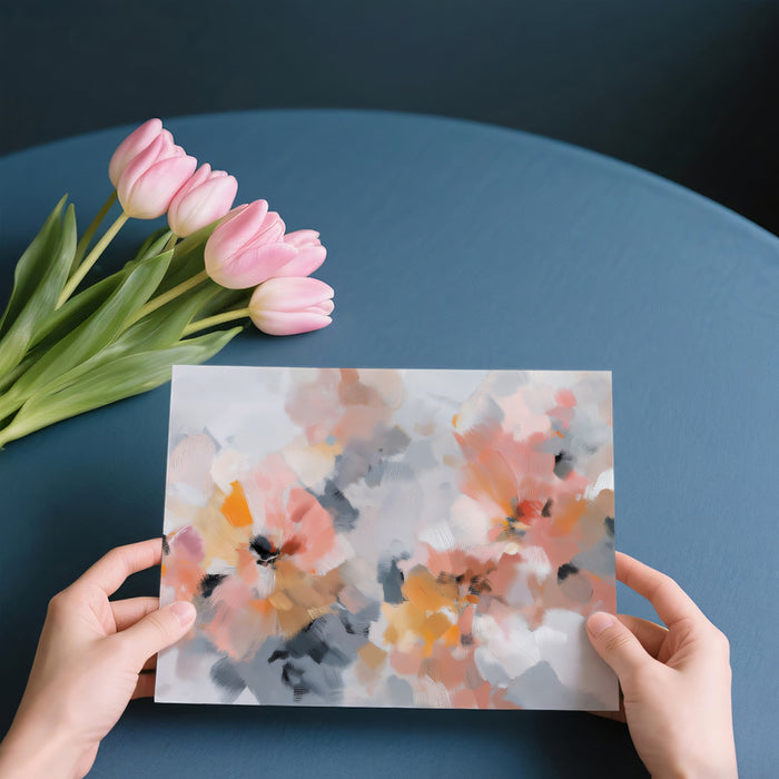 Impressionistic Abstract Floral Mural Wallpaper | Soft Peach & Gray