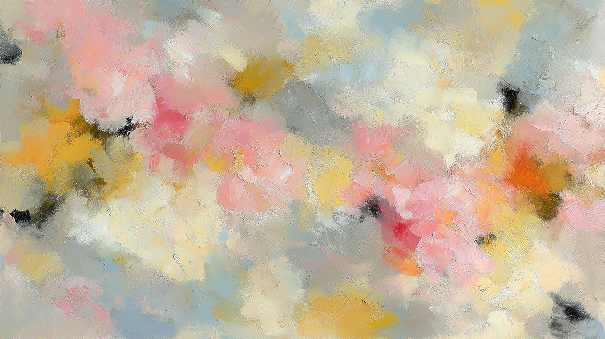 Dreamy Cloud Floral Mural Wallpaper | Romantic Pink, Yellow & Blue Abstract Art