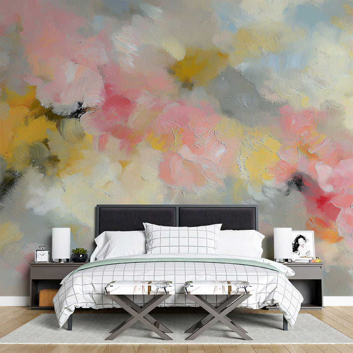 Dreamy Cloud Floral Mural Wallpaper | Romantic Pink, Yellow & Blue Abstract Art