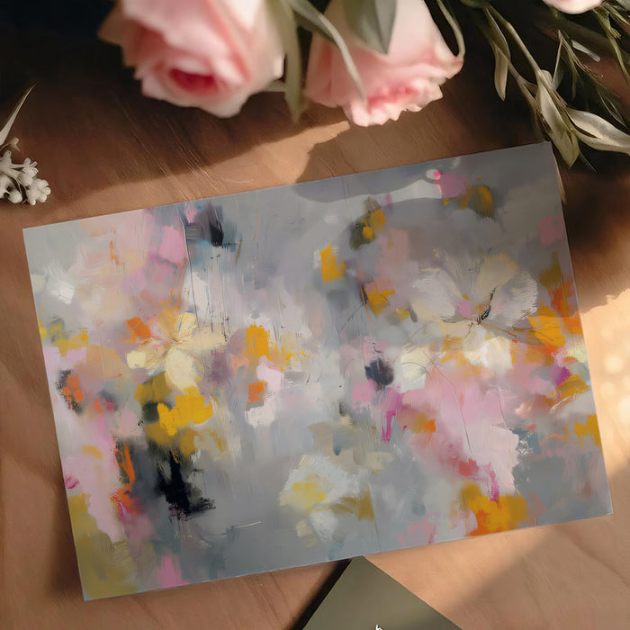 Modern Abstract Floral Mural Wallpaper | Artistic Gray Base with Pink & Yellow Splashes