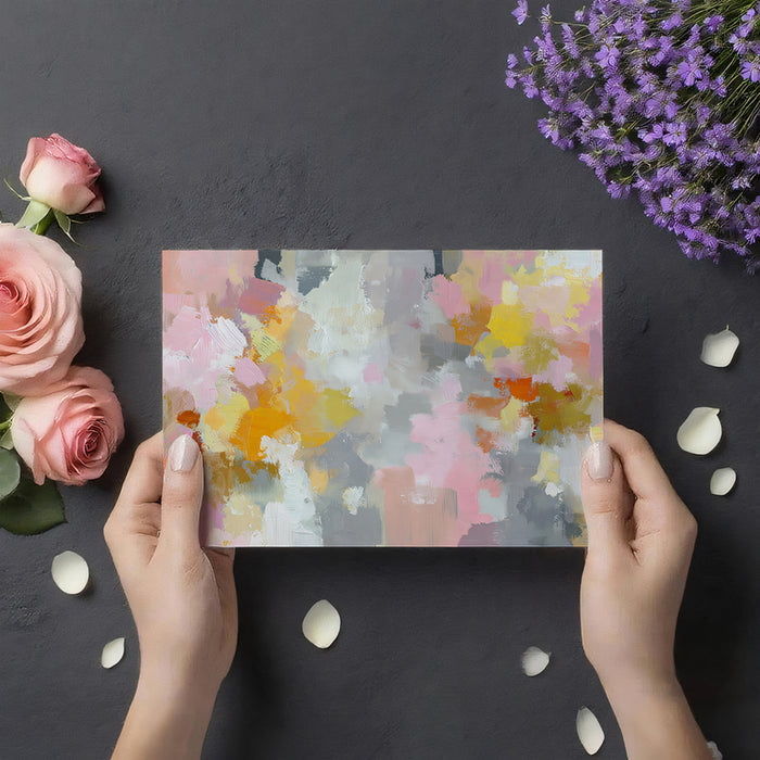 Abstract Color Block Mural Wallpaper | Impressionistic Art in Pink, Yellow & Gray