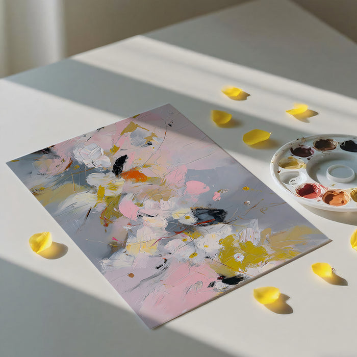 Abstract Expressive Floral Mural Wallpaper | Dynamic Art in Pink, Yellow & Charcoal