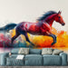 Red Horse Mural Wallpaper in Living Room | Red, Blue, Orange, and Various Colors of Horse