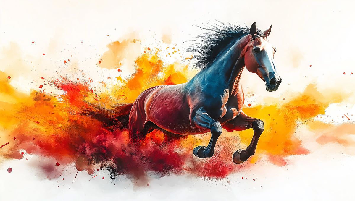 Papel tapiz mural de caballo rojo en la sala de estar | Rojo, Azul, Naranja y varios colores de caballo -1 