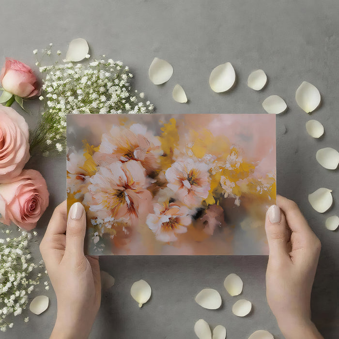 Romantic Impressionistic Floral Mural Wallpaper | Soft Peach & Golden Hues