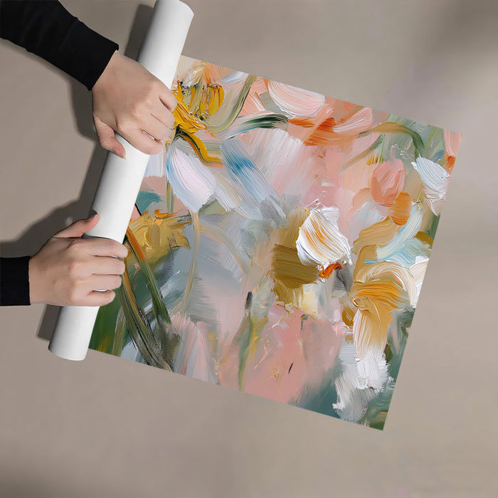 Impressionist Floral Mural Wallpaper | Soft White & Peach Blooms