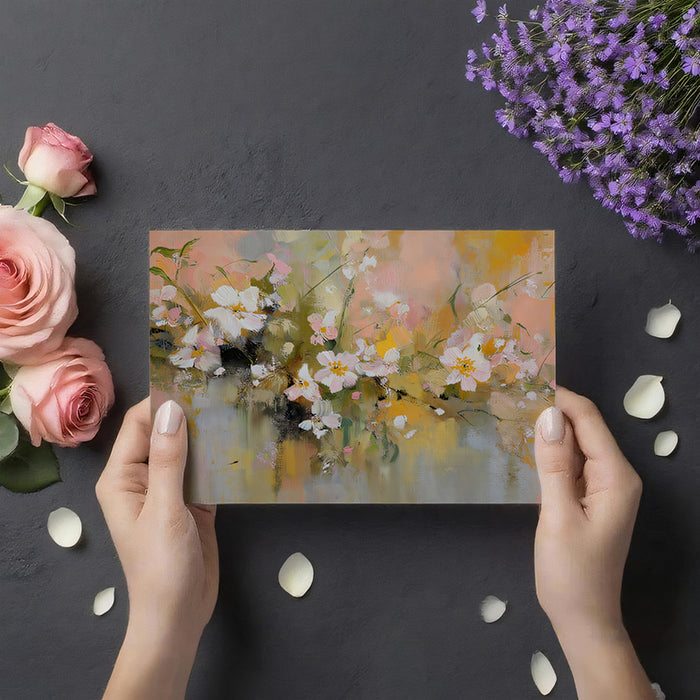 Abstract Meadow Mural Wallpaper | Serene White & Pink Blossoms