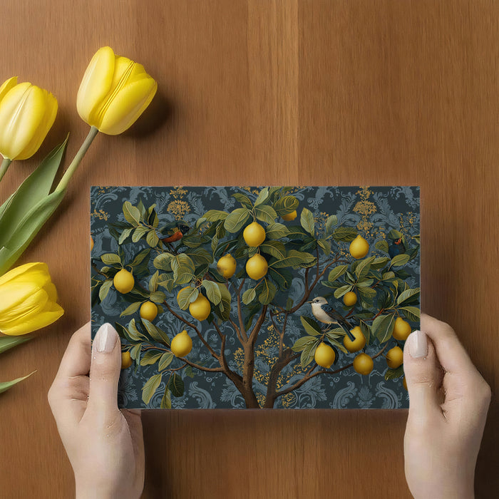 Vintage Lemon Grove Mural Wallpaper | Ornate Damask & Birds
