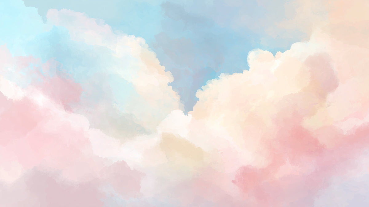 Soft Pink & Blue Sky Mural Wallpaper | Abstract Watercolor Clouds