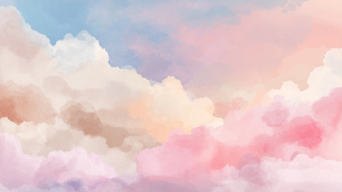 Watercolor Sunset Sky Mural Wallpaper | Watercolor Clouds in Pink & Yellow