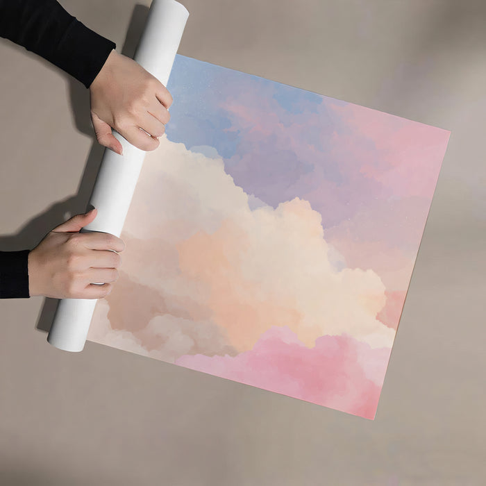 Watercolor Sunset Sky Mural Wallpaper | Watercolor Clouds in Pink & Yellow