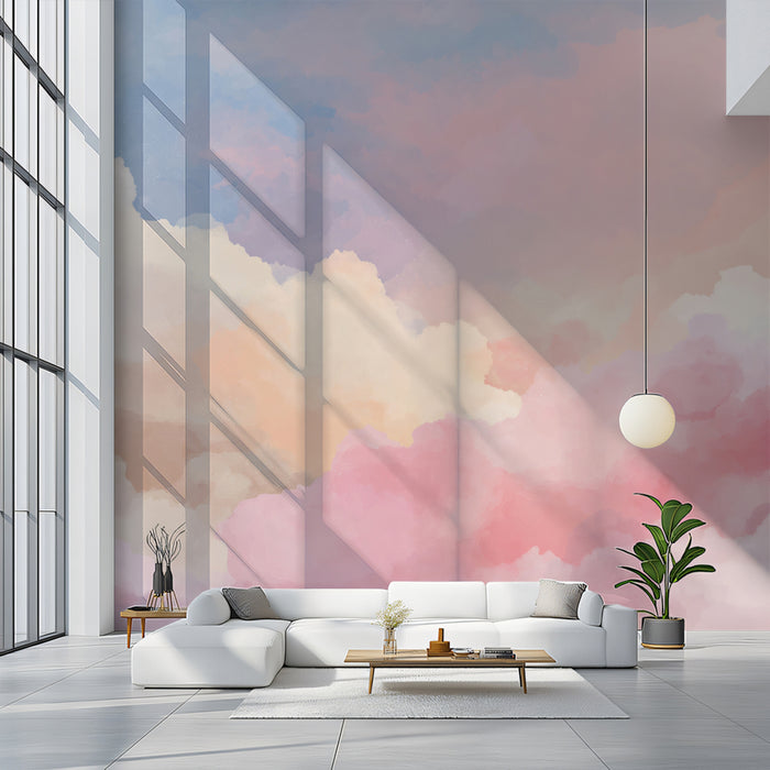 Watercolor Sunset Sky Mural Wallpaper | Watercolor Clouds in Pink & Yellow