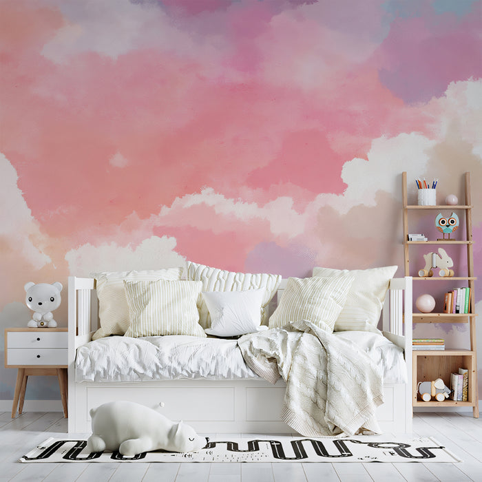 Pastel Rainbow Sky Mural Wallpaper | Dreamy Watercolor Abstract Clouds