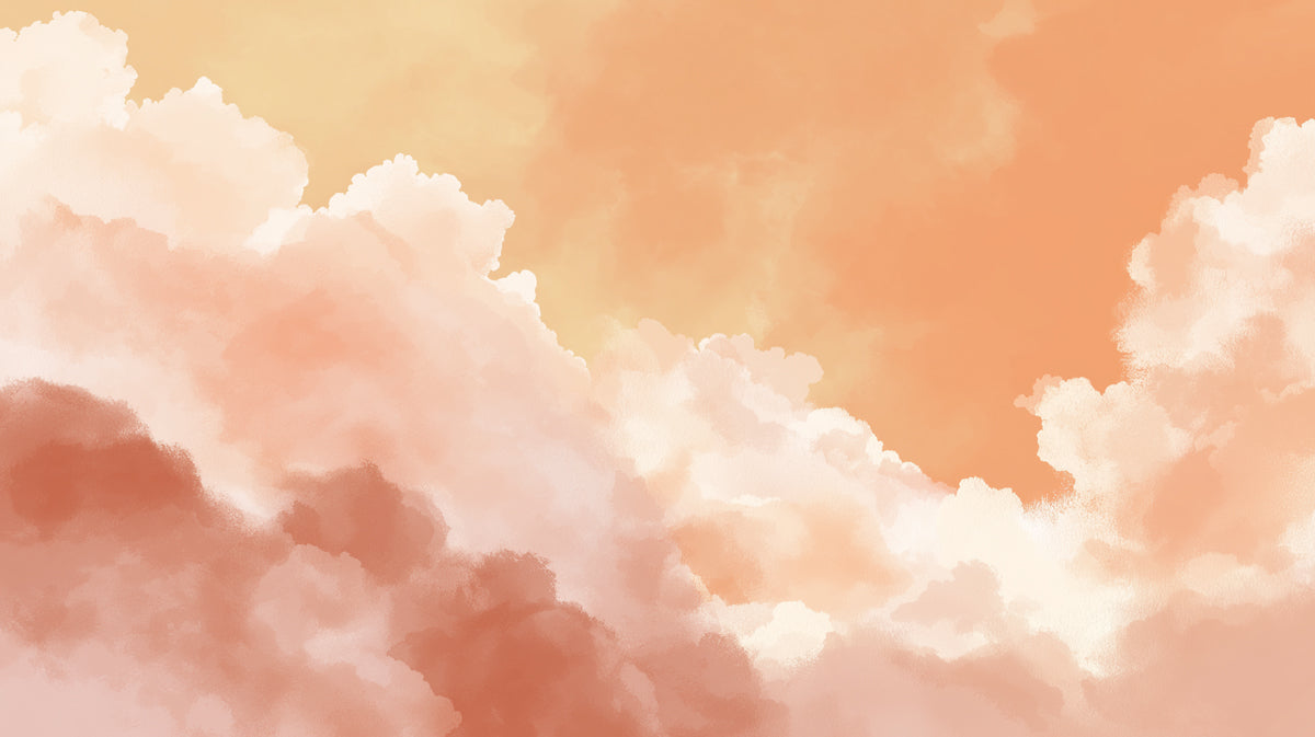 Warm Sunset Sky Mural Wallpaper | Abstract Watercolor Clouds in Orange & Peach