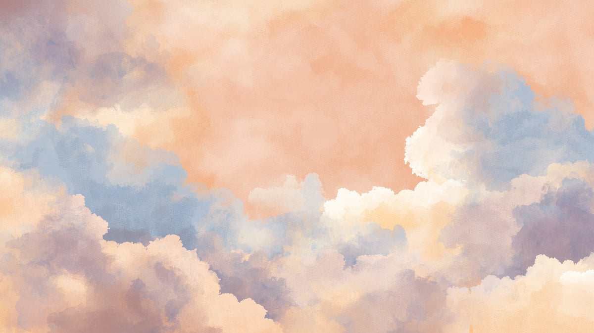 Soft Sunset Sky Mural Wallpaper | Dreamy Abstract Clouds in Pink, Orange & Blue