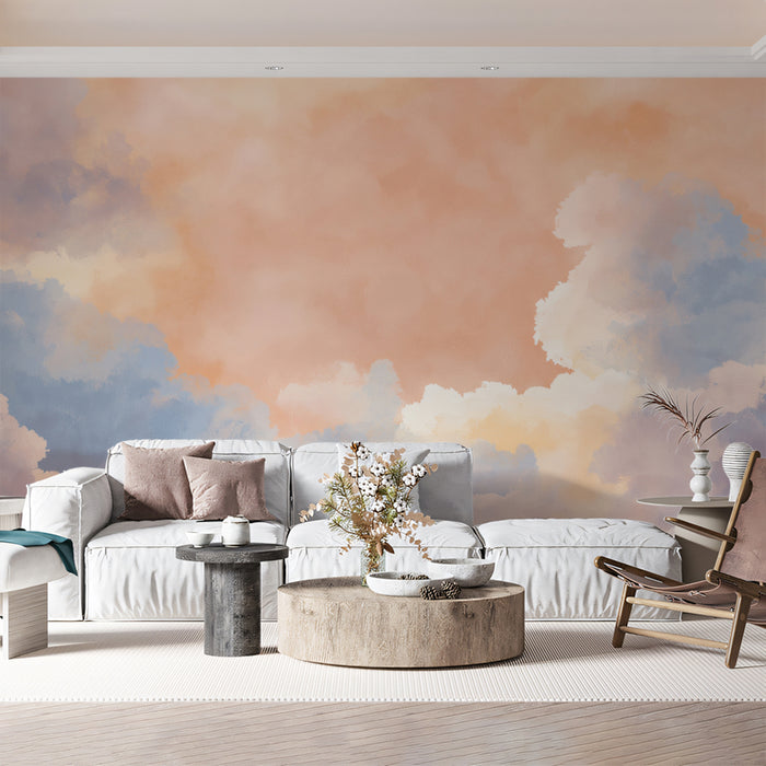 Soft Sunset Sky Mural Wallpaper | Dreamy Abstract Clouds in Pink, Orange & Blue