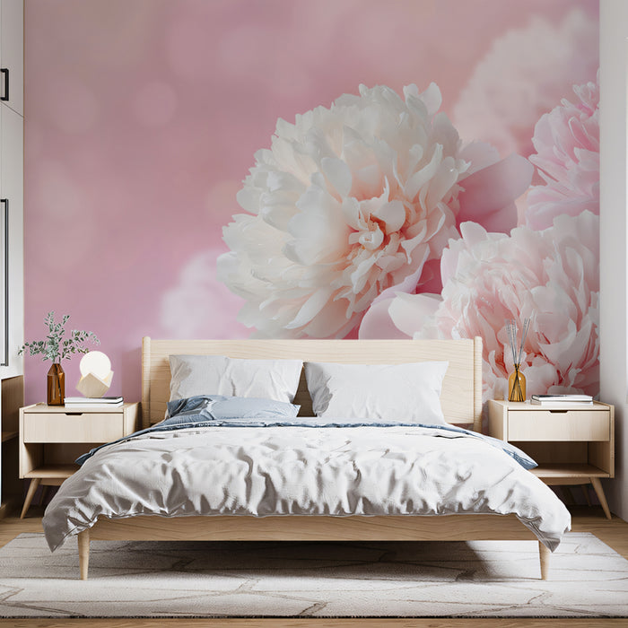 Romantic Pink Peony Floral Mural Wallpaper | Dreamy Abstract Background