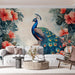 Peacock Mural Wallpaper in Living Room | Blue, Green, Orange, and Various Colors of Peacock -1