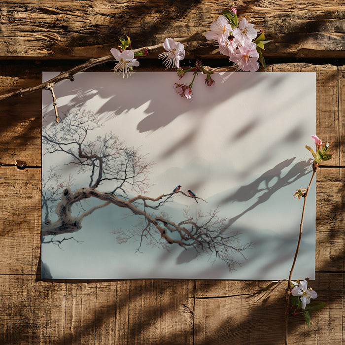 Zen Chinese Landscape Mural Wallpaper | Minimalist Birds & Misty Mountains