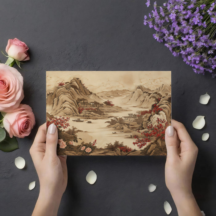 Vintage Chinese Landscape Mural Wallpaper | Elegant River Scene with Villages