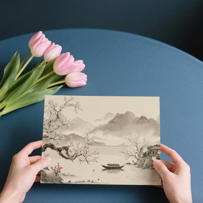 Vintage Blossom Tree Mural Wallpaper | Oriental Landscape with White Flowers