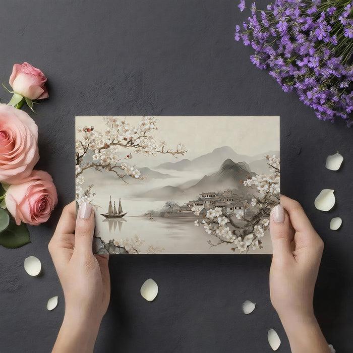 Chinese Plum Blossom Mural Wallpaper | Minimalist Oriental Landscape