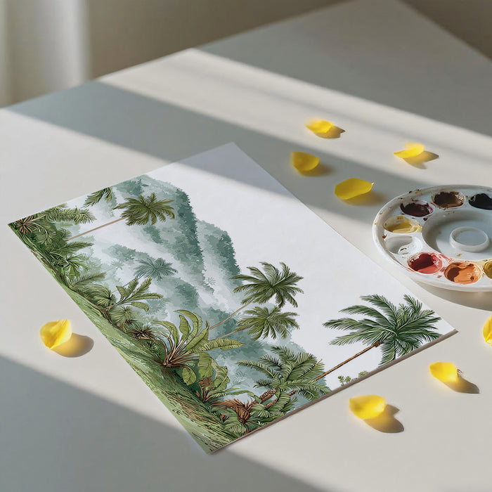 Tropical Forest Mural Wallpaper | Lush Greenery with Misty Mountains