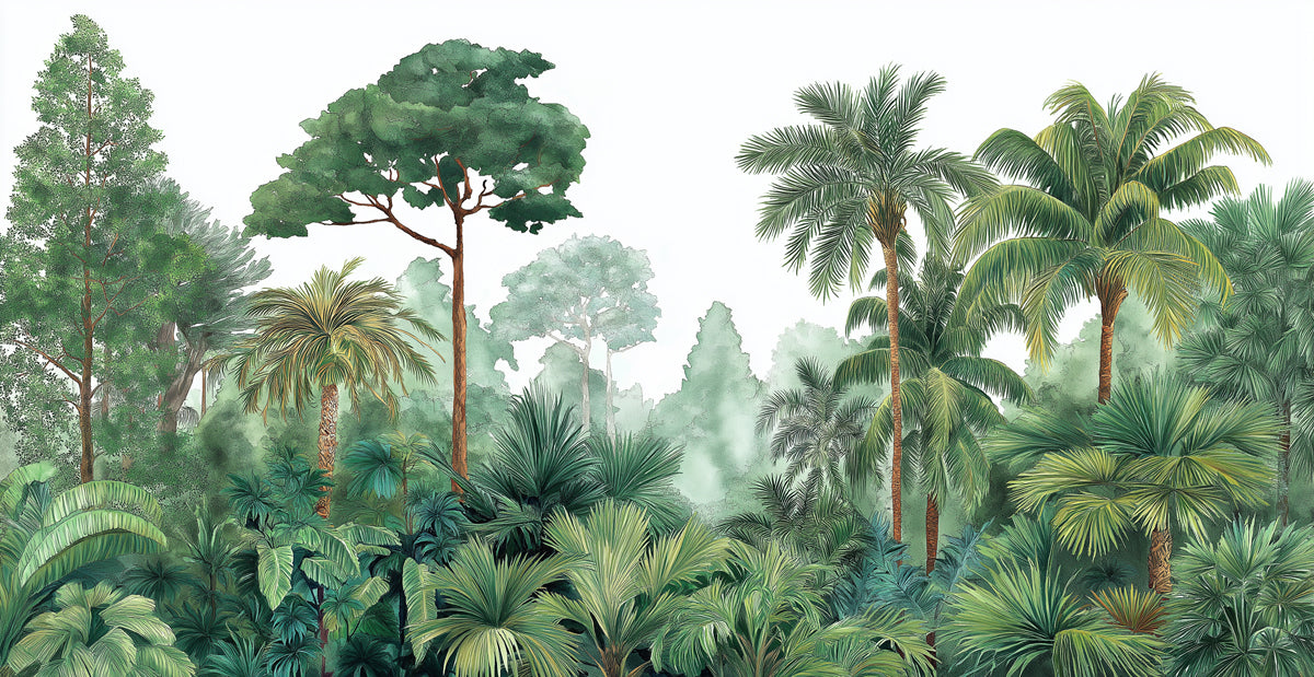 Lush Tropical Jungle Mural Wallpaper | Dense Greenery with Palm Trees