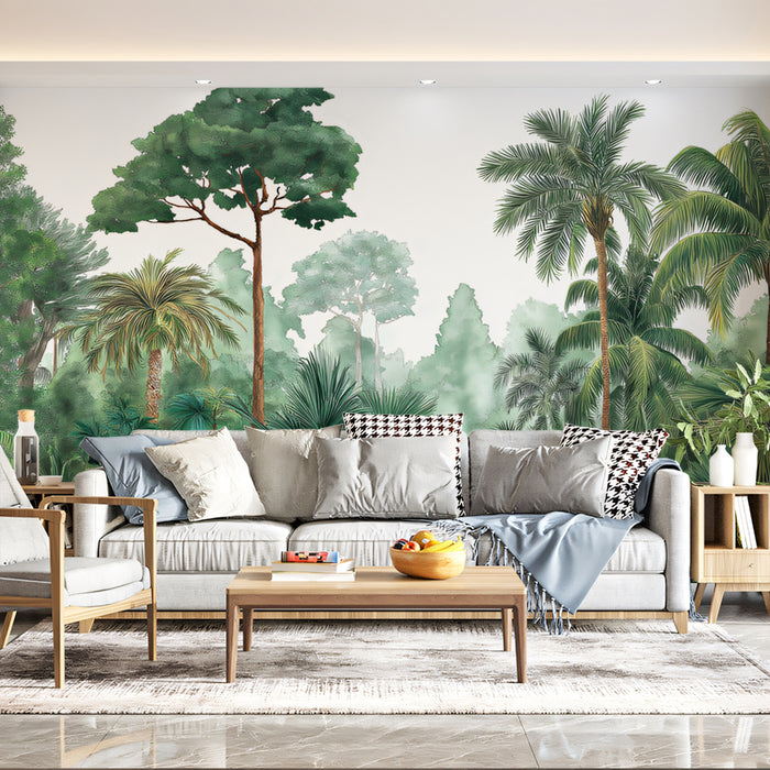 Lush Tropical Jungle Mural Wallpaper | Dense Greenery with Palm Trees