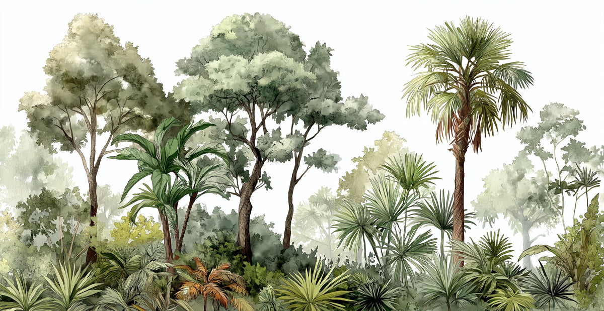 Tropical Botanical Mural Wallpaper | Lush Greenery & Palm Trees
