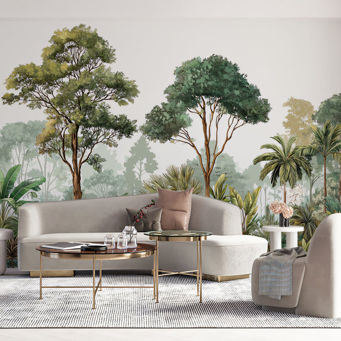 Tropical Jungle Mural Wallpaper | Diverse Greenery with Palm Trees