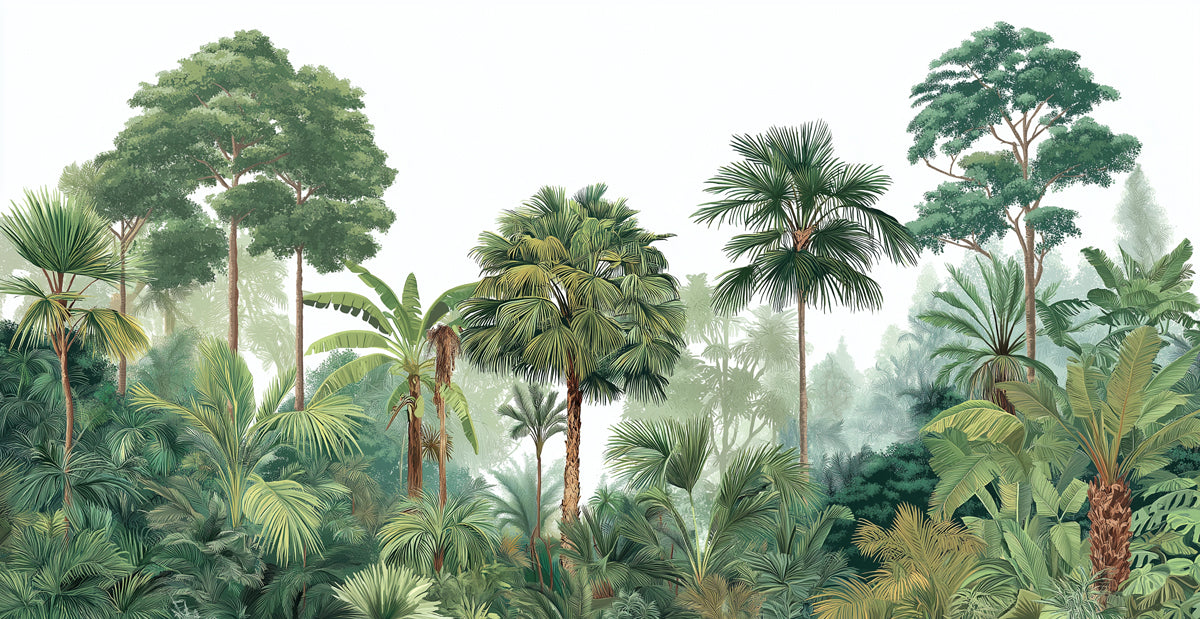 Tropical Forest Mural Wallpaper | Lush Jungle Scene with Palm Trees