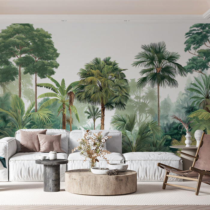 Tropical Forest Mural Wallpaper | Lush Jungle Scene with Palm Trees