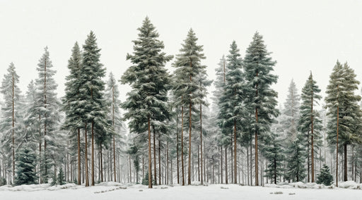 Snow-covered pine trees in a forest