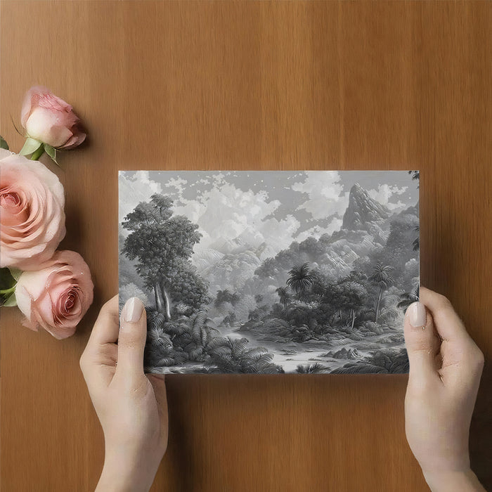 Dramatic Monochrome Jungle Mural Wallpaper | Majestic Landscape & Mountains