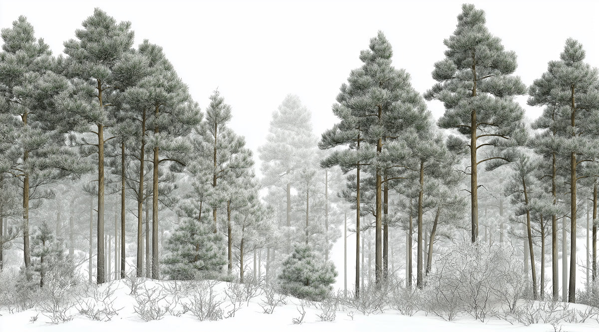 Winter Forest Mural Wallpaper | Serene Snowy Pine Trees