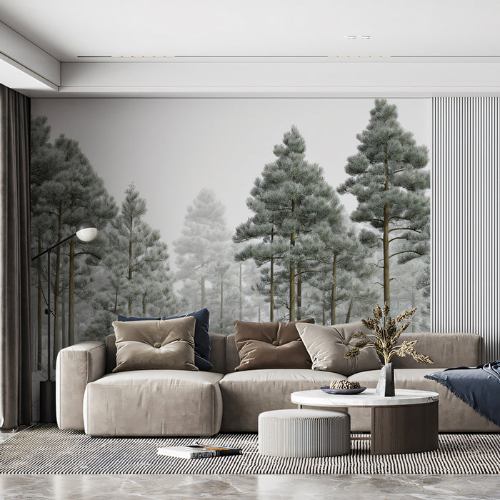 Winter Forest Mural Wallpaper | Serene Snowy Pine Trees