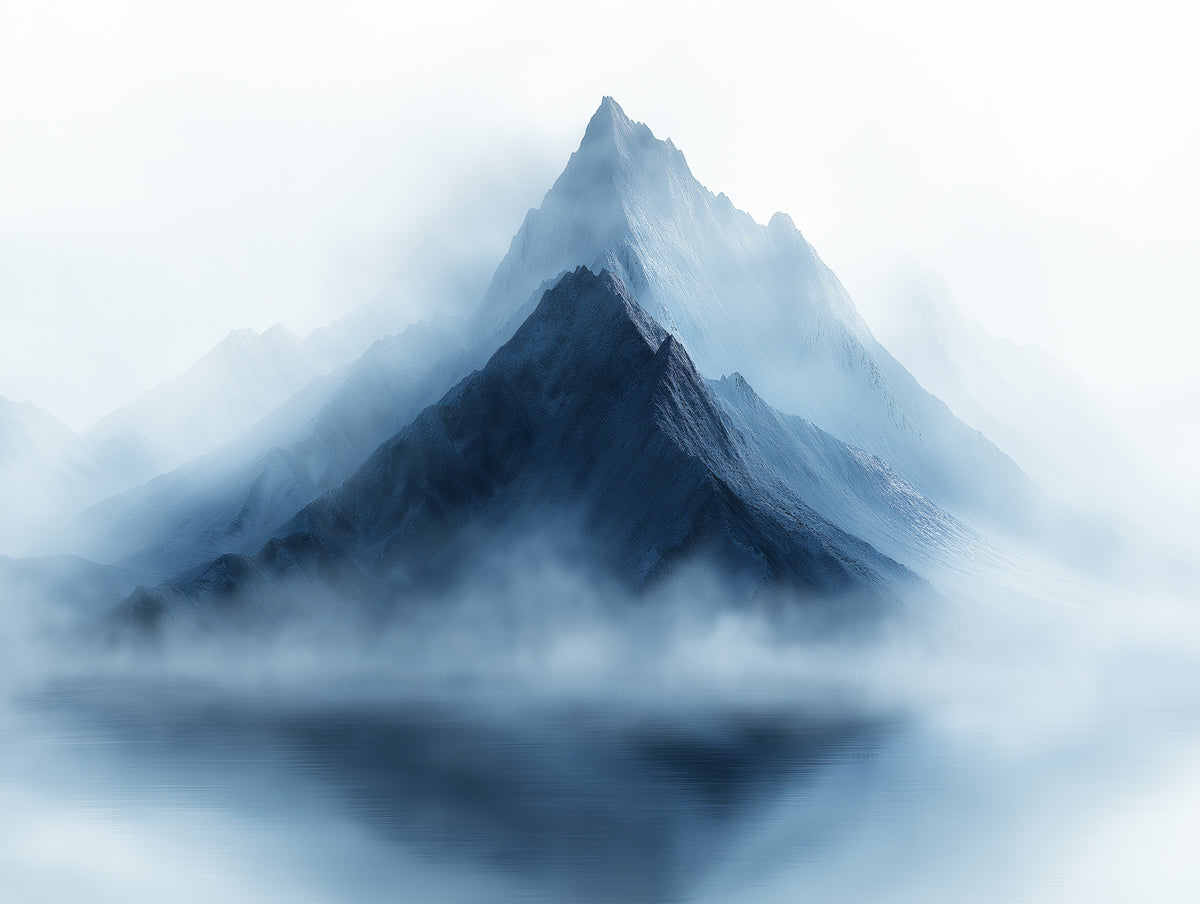Blue Mountain Mural Wallpaper in Living Room | Blue, Gray, and White Mountain -1