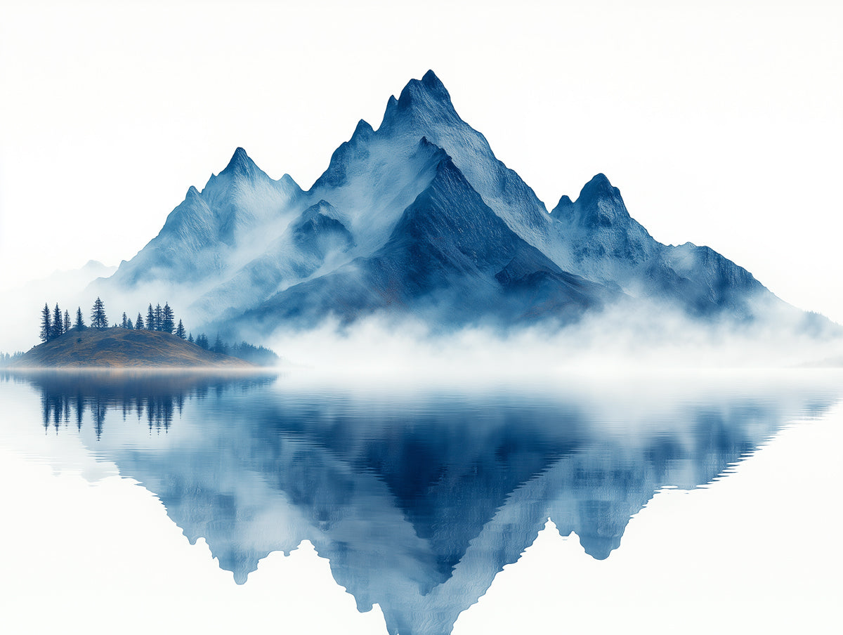 Blue Mountain Mural Wallpaper in Living Room | Blue, Gray, and White Mountain -2