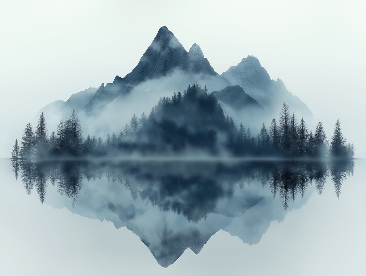 Blue Mountain Mural Wallpaper in Living Room | Blue, Gray, and White Mountain -3