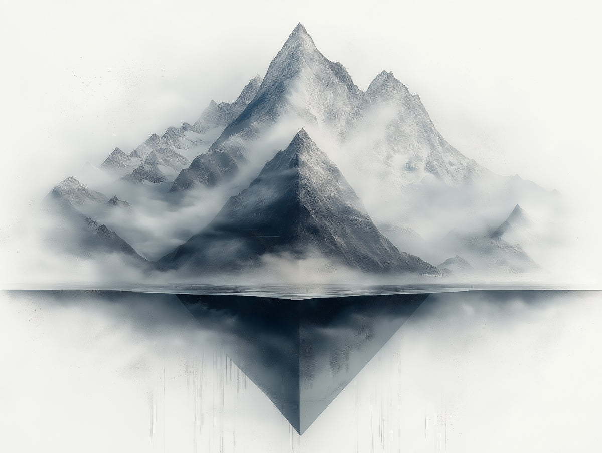 Gray Mountain Mural Wallpaper in Living Room | Gray, White, and Blue Mountain