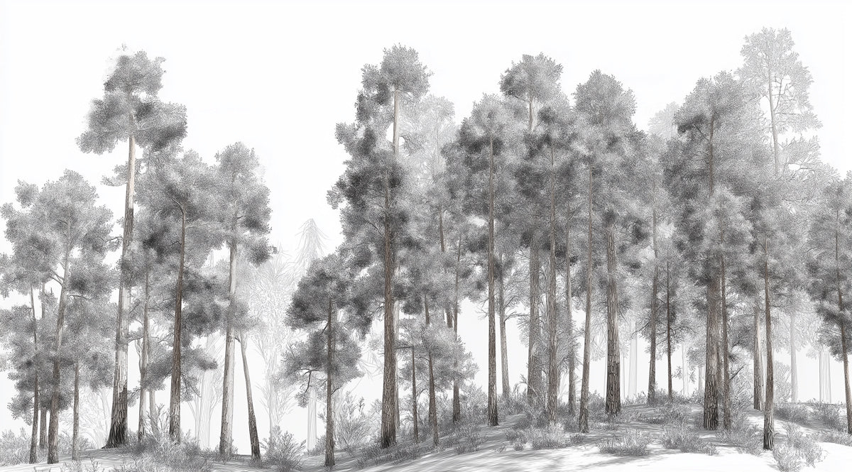 Monochrome Winter Forest Mural Wallpaper | Abstract Snowy Trees