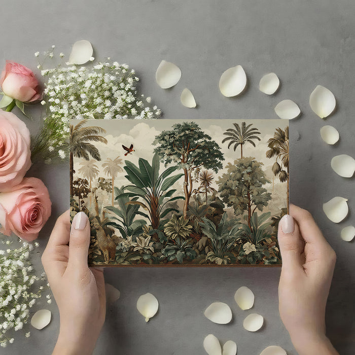Vintage Tropical Jungle Mural Wallpaper | Lush Wildlife & Misty Landscape